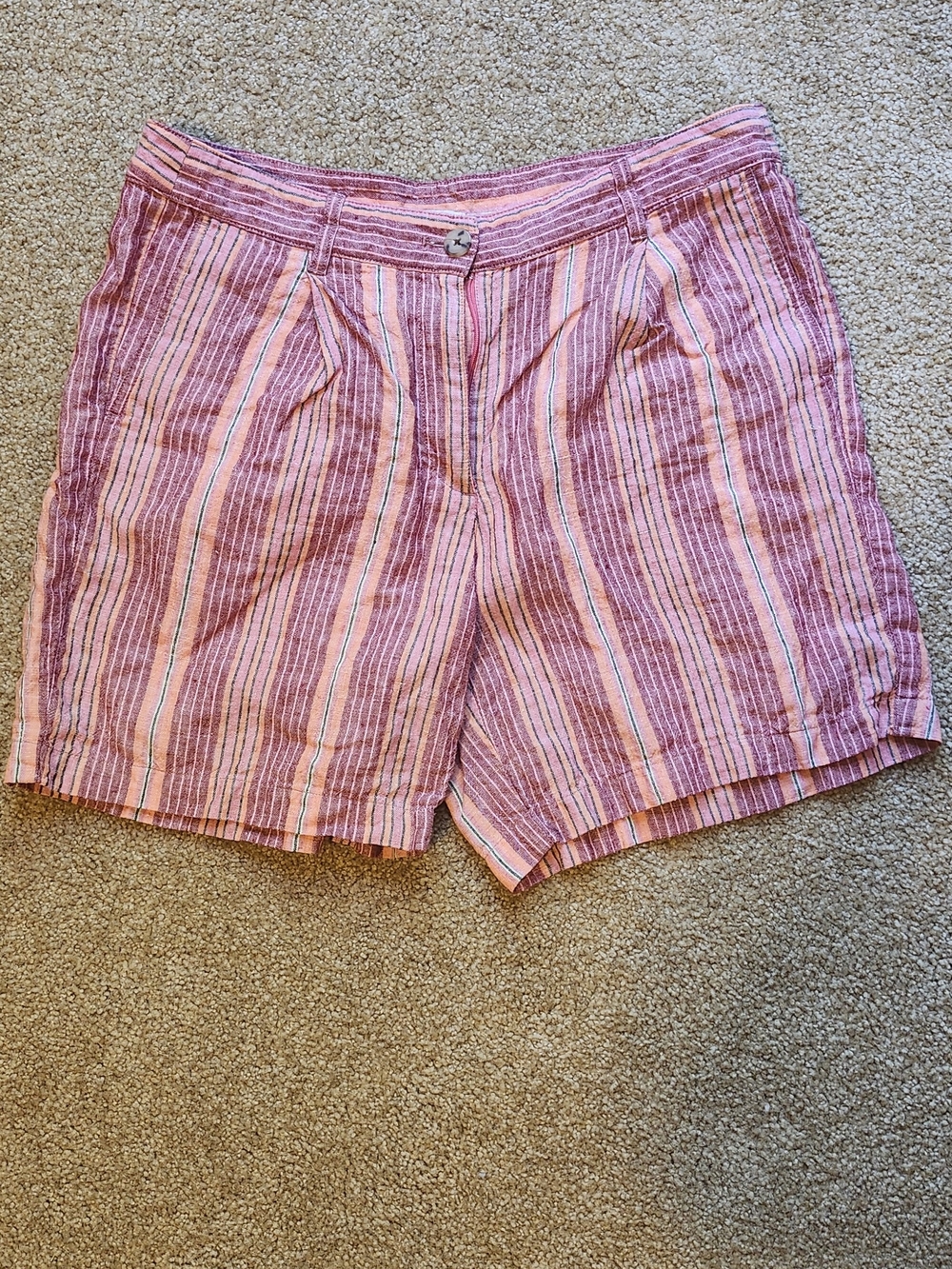 J. Jill Pink 100% Linen Striped Shorts